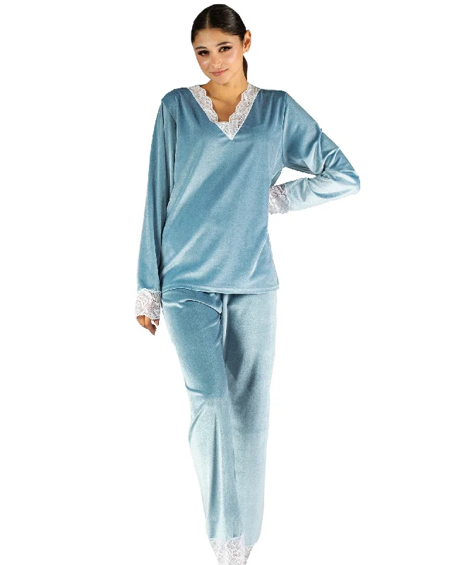 Plus Size Women's Elastic - Waist Culottes in Earth TonesVelour Sleepwear Set with Embroidery Detail and Matching Pants