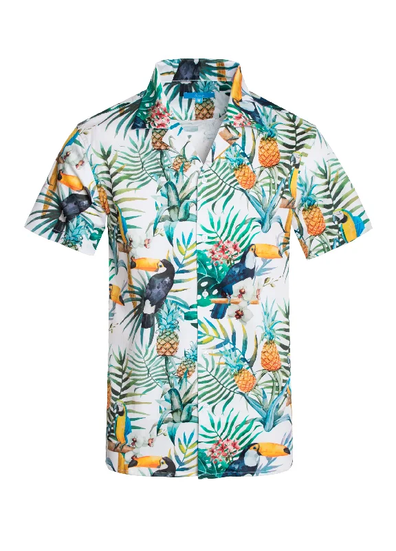 Floral Print Women T Shirt for a Feminine TouchTropical Print Cotton Stretch Shirt Floral with Parrots