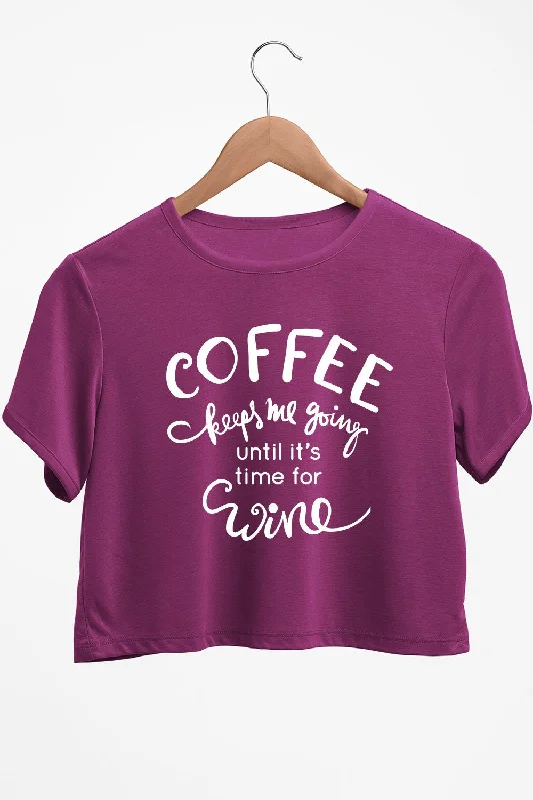 Sustainable Organic Cotton Women's Crop Top in Khaki for an Eco - Friendly ChoiceCoffee Keeps Me Going Graphic Printed Purple Crop Top