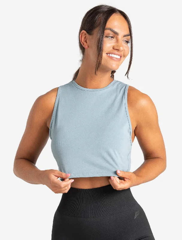 Velvet Women's Crop Top in Purple for a Luxurious and Rich - Hued Winter LookKnot Back Crop Tank - Moonstone Blue