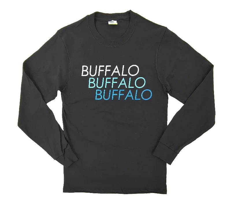 Women's casual long sleeve graphic - tee style shirt*SALE* Black BUFFALO Repeat Text LST