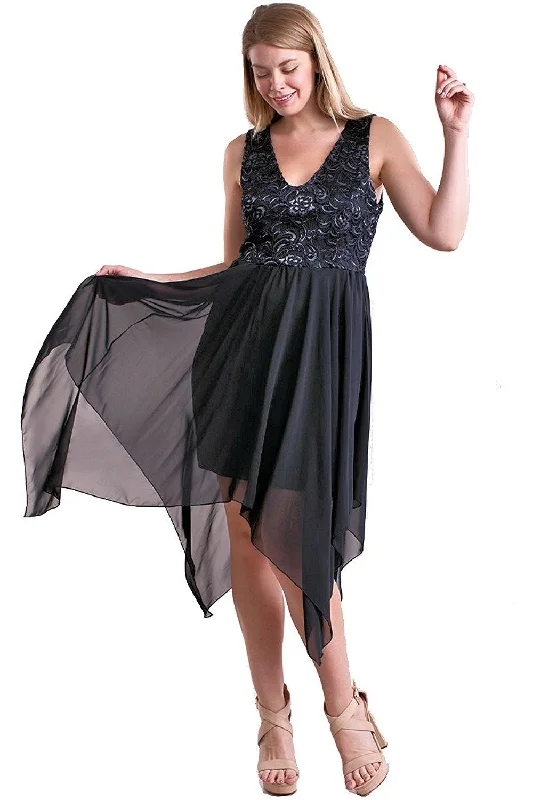 Women's Dress Plus Size Black Sleeveless with Chiffon Skirt