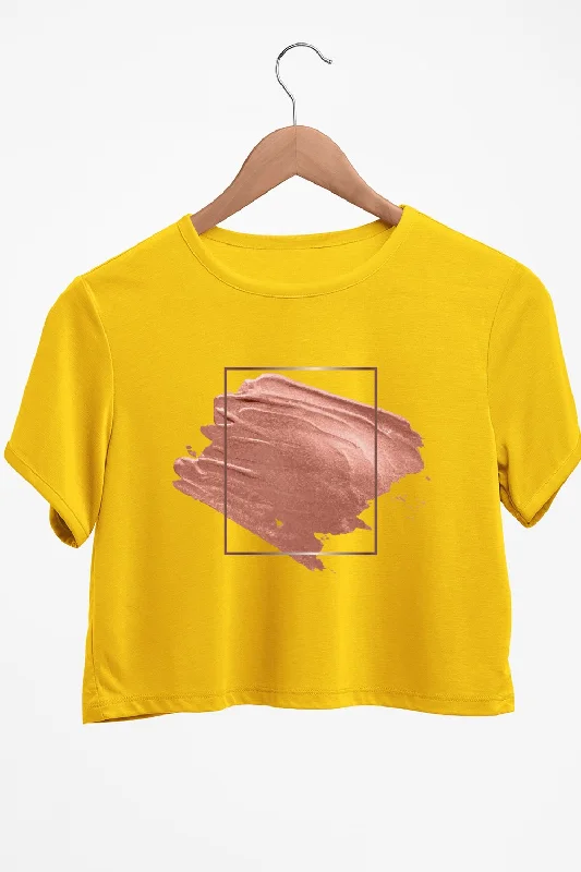 Plus - Size Women's Ruffled Crop Top in Pink for a Feminine and Flirty AppearancePaint Strokes Graphic Printed Yellow Crop Top