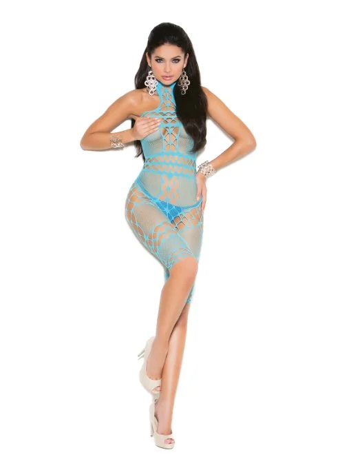 Machine - washable halter top in durable jersey fabricMid Length Halter Top Body Stocking Blue