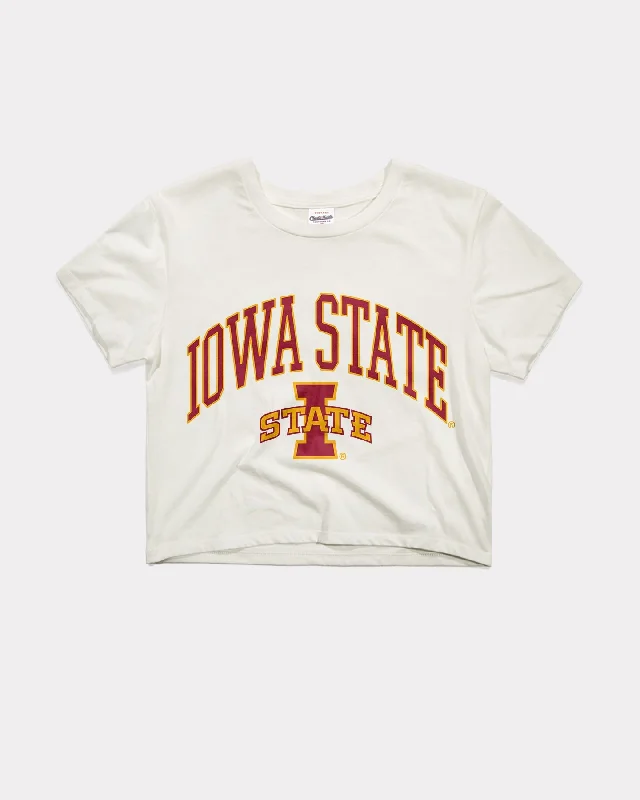 Printed Floral Women's Crop Top in Yellow for a Vibrant and Spring - Inspired OutfitWomen's Iowa State University Varsity Arch Vintage White Crop Top