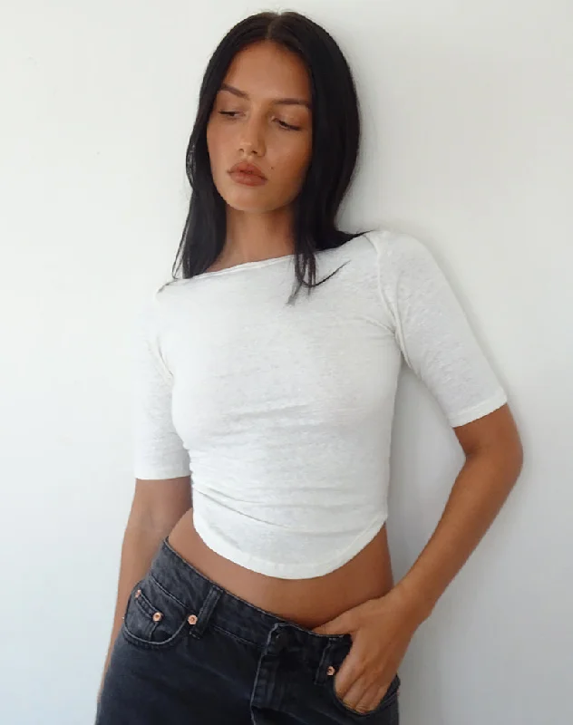 Wrap - Style Women Long Sleeve Top for a Versatile FitRalda Curved Hem Top in Cotton Hemp White