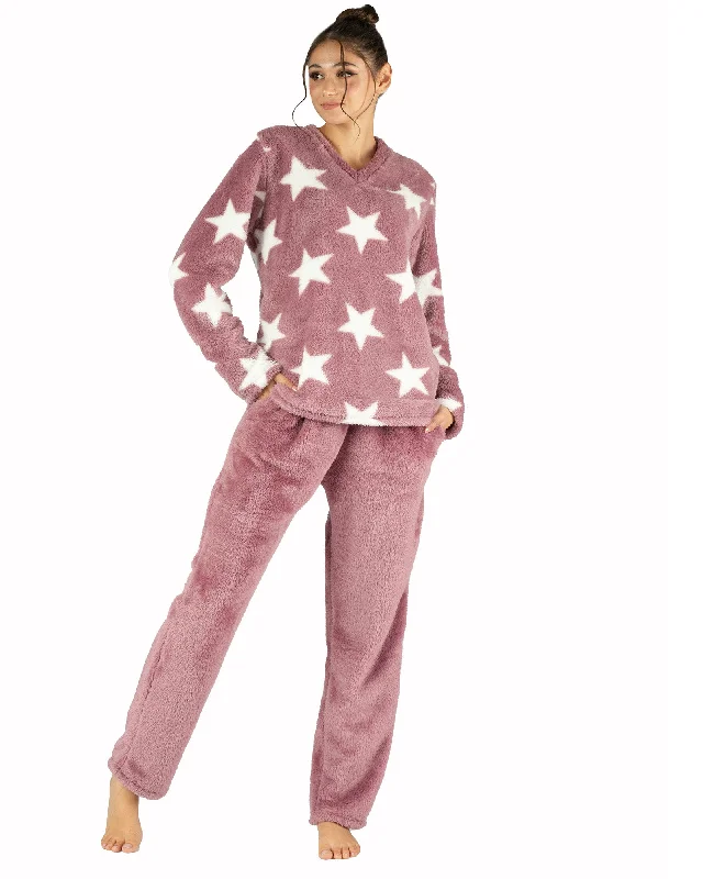 Plus Size Women's Drawstring - Waist Loungewear Pants in Soft FabricsCharming Stars Winter Printed Sleep Top and Plain Long Pants