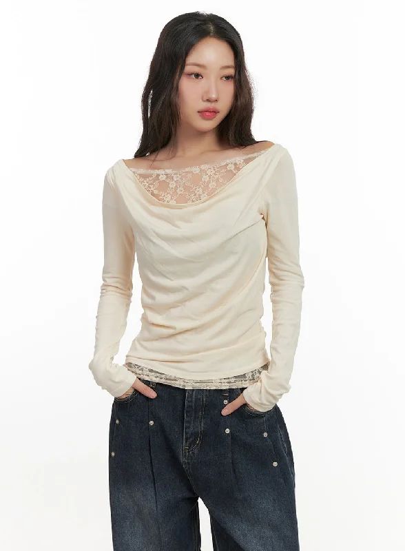 Thermal Women Long Sleeve Top for Extra Warmth in WinterLace Detail Cowl Neck Top CN426