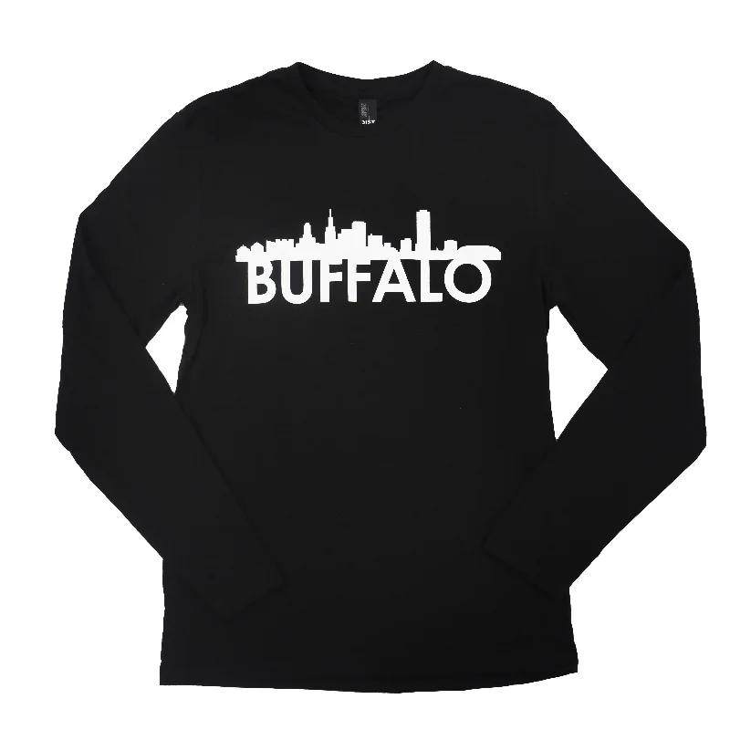 Women's vintage - style long sleeve cotton poplin shirtBuffalo City Skyline Black Long Sleeve Shirt