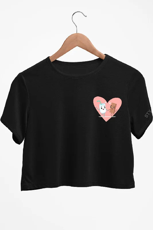 Plunging V - Neck Women's Crop Top in Red for a Bold and Sexy StatementMilk And Cookie Graphic Printed Black Crop Top