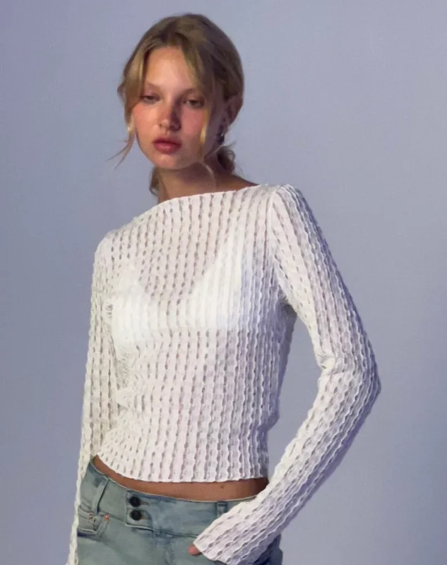 Lightweight Women Long Sleeve Top for Spring and AutumnAngela Long Sleeve Top in Crinkle White