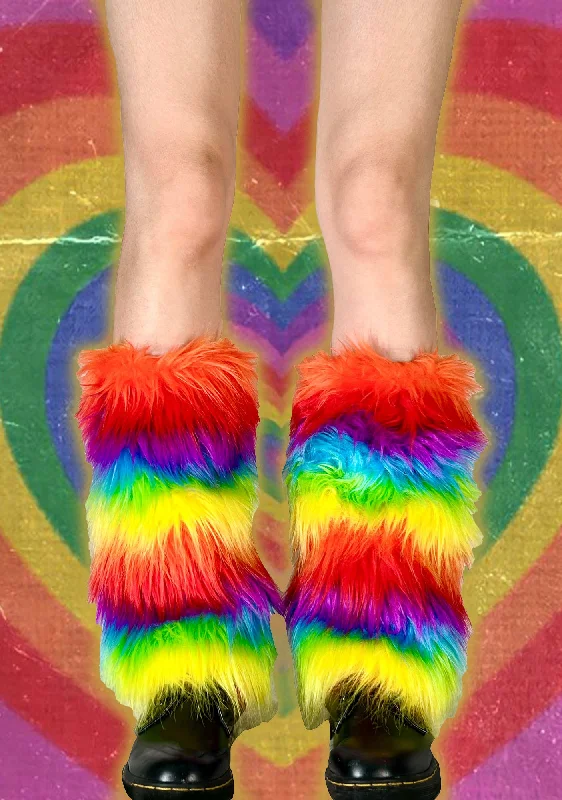 Rainbow Faux Fur Leg Warmers