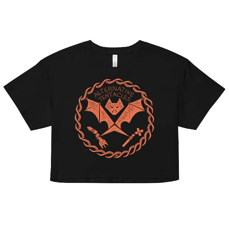 Plunging V - Neck Women's Crop Top in Red for a Bold and Sexy StatementOrange Bat Logo - The Cult You Can Trust Black Crop Top