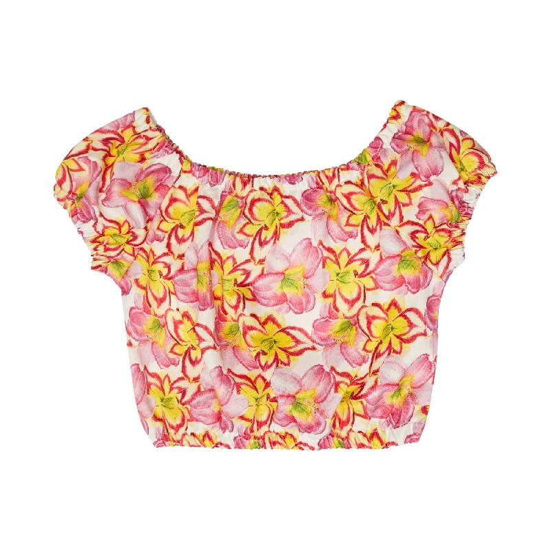 Sequin - Embellished Women's Crop Top in Black for a Glamorous Party LookGIRL'S CROP TOP YELLOW LILIES