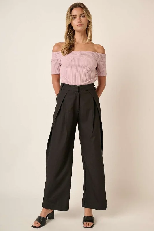 Plus Size Women's Drawstring - Waist Loungewear Pants in Soft FabricsMittoshop Deep Pleated High Waisted Wide Leg Pants