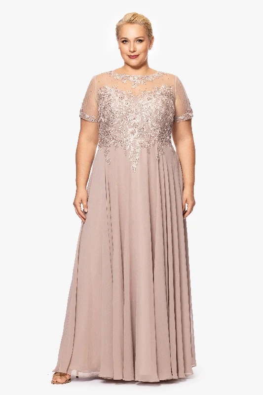 Plus "Angelica" Long Chiffon Beaded Mesh Top Dress