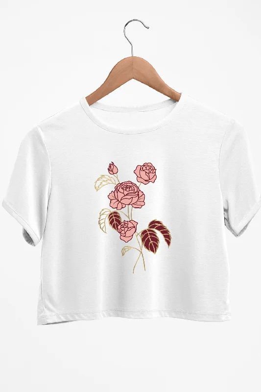 Puff - Sleeve Women's Crop Top in Pastel Green for a Retro and Fashion - Forward OutfitPink Roses Graphic Printed White Crop Top