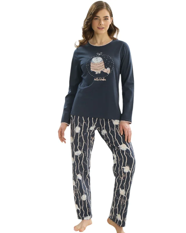 Straight - Leg Women's Vegan Leather Pants for a Chic LookLong Sleeve Top & Printed Pants Sleepwear Ensemble