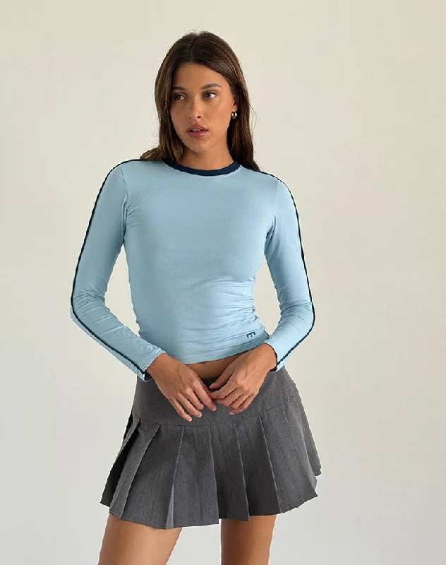 Wrap - Style Women Long Sleeve Top for a Versatile FitBonija Long Sleeve Top in Nantucket Blue with Navy Piping and M Embroidery