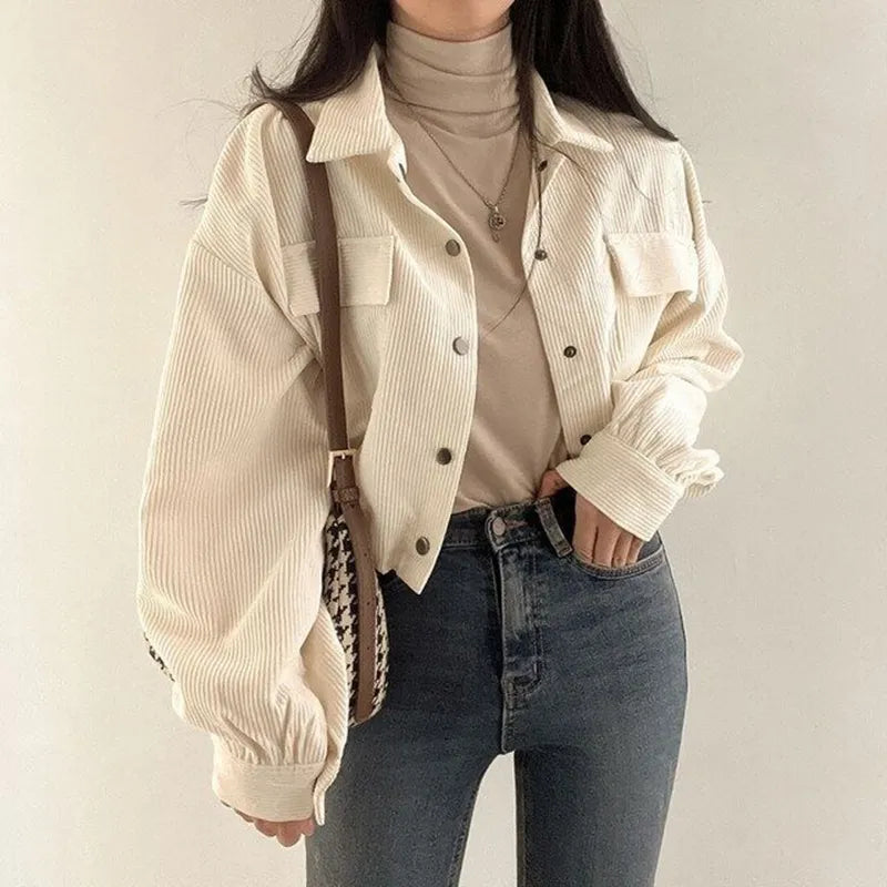 Women's sequined long sleeve evening shirtPuff Sleeved Corduroy Crop Shirt