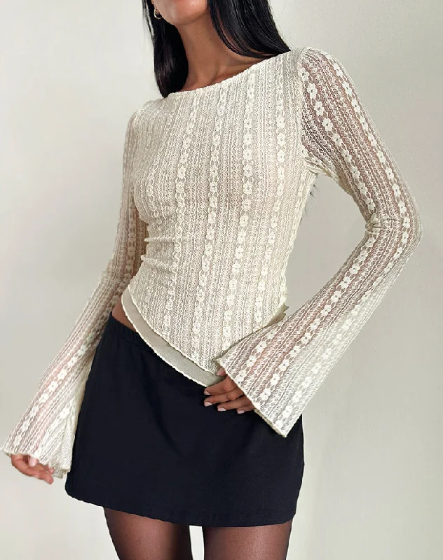 Ribbed Women Long Sleeve Top with a Textured AppealMalakai Long Sleeve Top in Lace Ivory