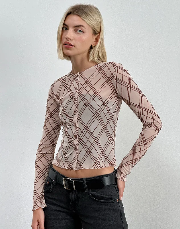 Mock Neck Women Long Sleeve Top for a Modern AestheticKahula Shirt in Sketchy Stripe Nude