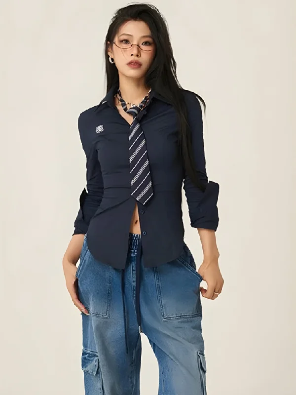 Women's tall long sleeve shirt with extra lengthSlim Fit Tie Shirt