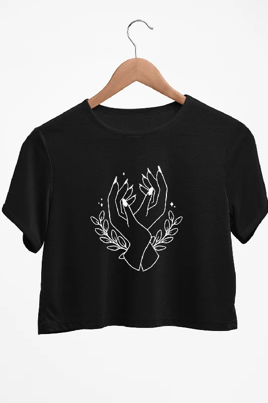 Plunging V - Neck Women's Crop Top in Red for a Bold and Sexy StatementHands For Peace Graphic Printed Black Crop Top