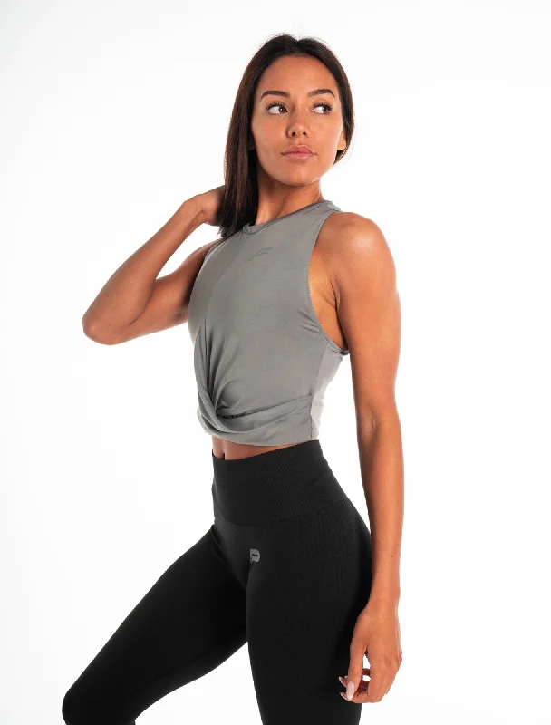 Sports - Style Women's Crop Top in Gray with Moisture - Wicking Fabric for WorkoutsCrossover Vest - Carbon Grey