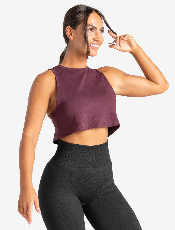 Sleeveless Women's Linen Crop Top in Natural for a Breathable and Casual Summer StyleKnot Back Crop Tank - Maroon