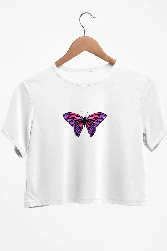 Sequin - Embellished Women's Crop Top in Black for a Glamorous Party LookButterfly Graphic Printed White Crop Top