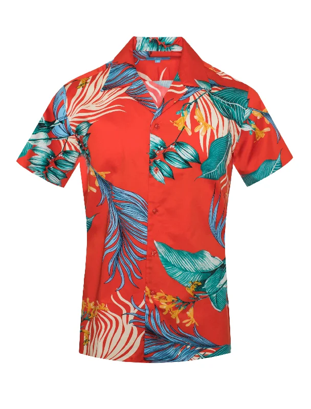 Sheer Women T Shirt for a Stylish and Alluring LookTropical Print Cotton Stretch Shirt, in Coral