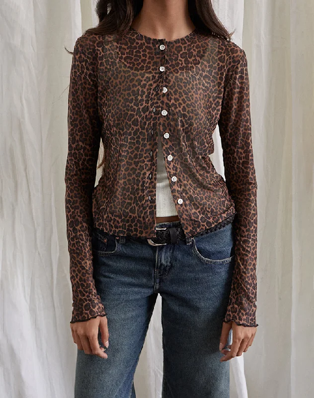 Printed Graphic Women Long Sleeve Top with a Bold StatementKahula Shirt in Mesh Rar Leopard