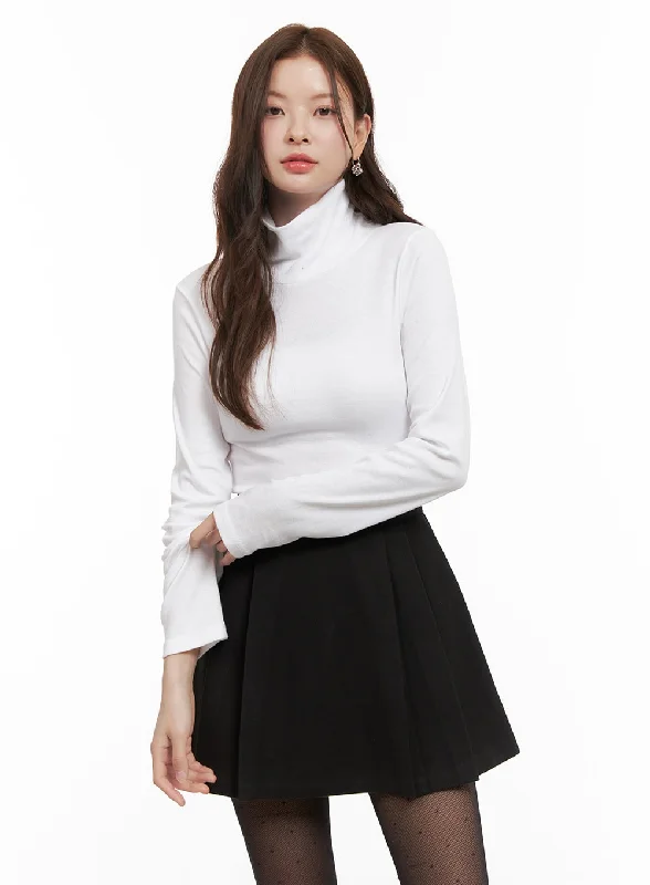 Ribbed Women Long Sleeve Top with a Textured AppealClassic Solid Cotton Turtleneck Top OD403