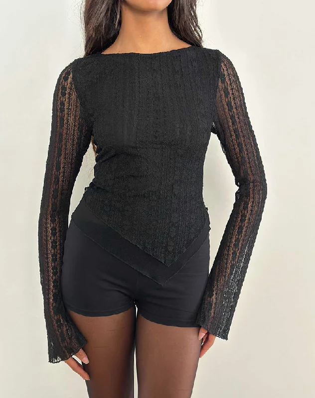 Wrap - Style Women Long Sleeve Top for a Versatile FitMalakai Long Sleeve Top in Lace Black