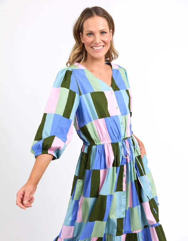 Odyssey Midi Dress - Blue/Green Print