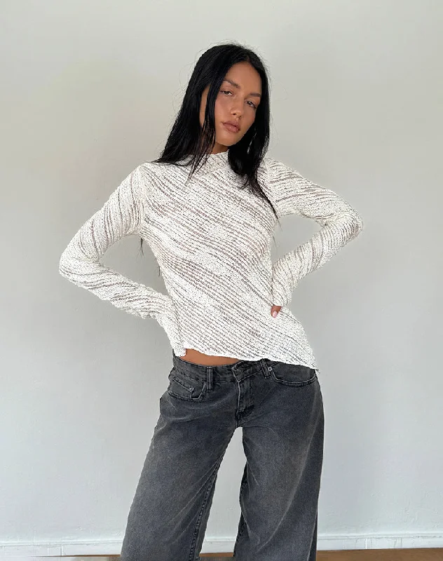 Ruffled Cuff Women Long Sleeve Top with a Feminine TouchKittie Long Sleeve Top in Textured Ivory