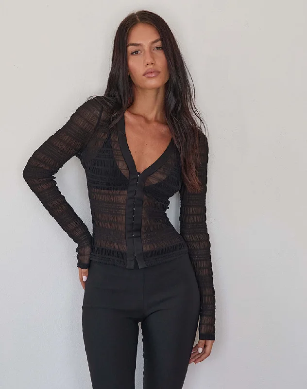 Thermal Women Long Sleeve Top for Extra Warmth in WinterJichan Ruched Long Sleeve Top in Mesh Black