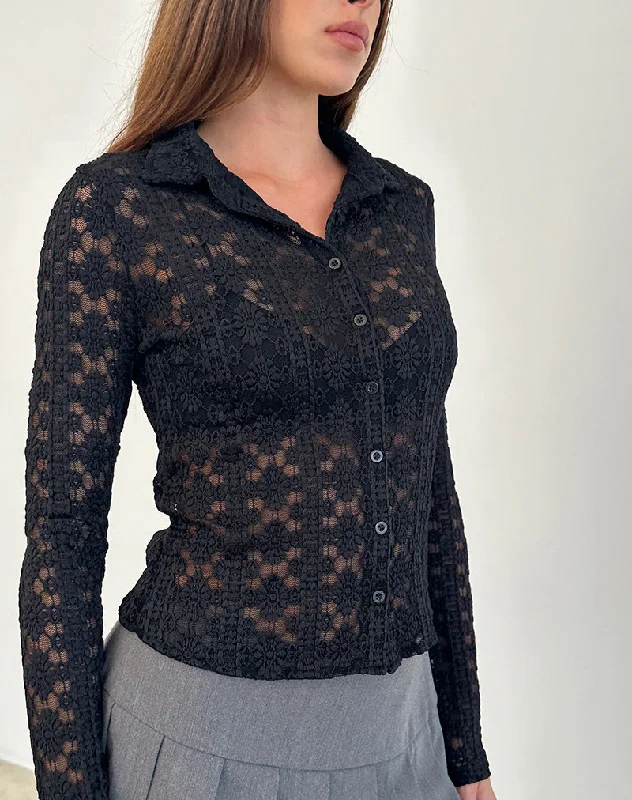 Striped Women Long Sleeve Top in a Timeless PatternKenila Shirt in Regal Lace Black