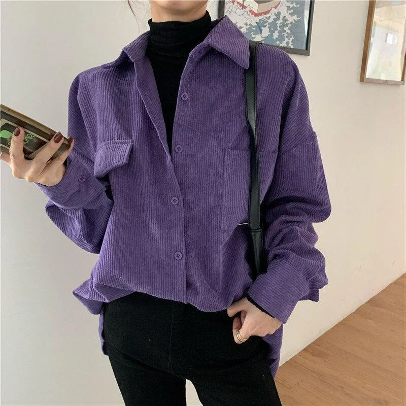 Women's machine - washable long sleeve jersey shirtIndie Purple Corduroy Casual Shirt