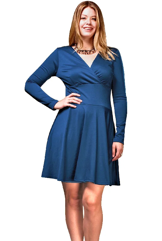 Women's Plus Size Long Sleeve Skater Dress