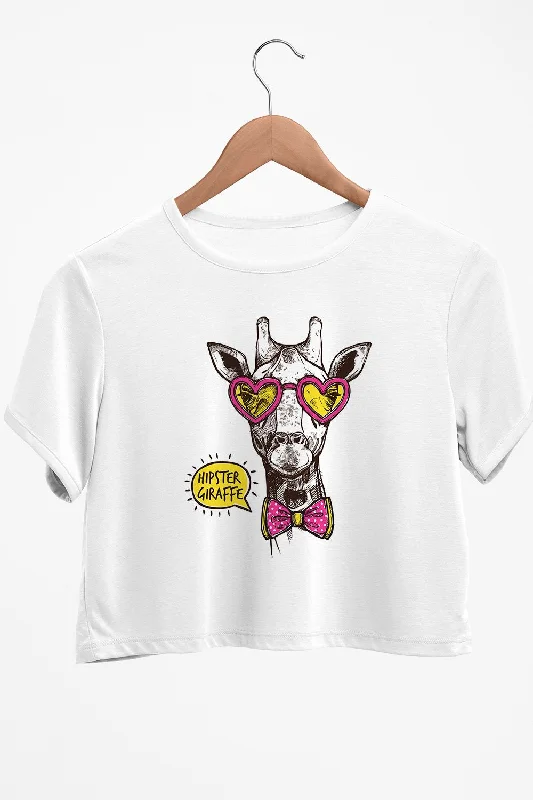 Sheer Mesh Women's Crop Top in White for a Sexy and Alluring Summer LookHipster Giraffe Graphic Printed White Crop Top