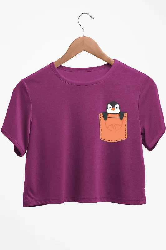 Velvet Women's Crop Top in Purple for a Luxurious and Rich - Hued Winter LookPocket Penguin Graphic Printed Purple Crop Top