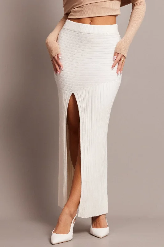 A - line skirts for a slimming effect White Knit Skirt Front Split