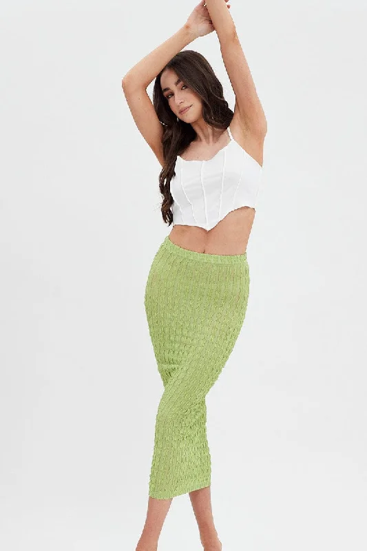 Skirts with a beaded embellishment Green Textured Midi Skirt