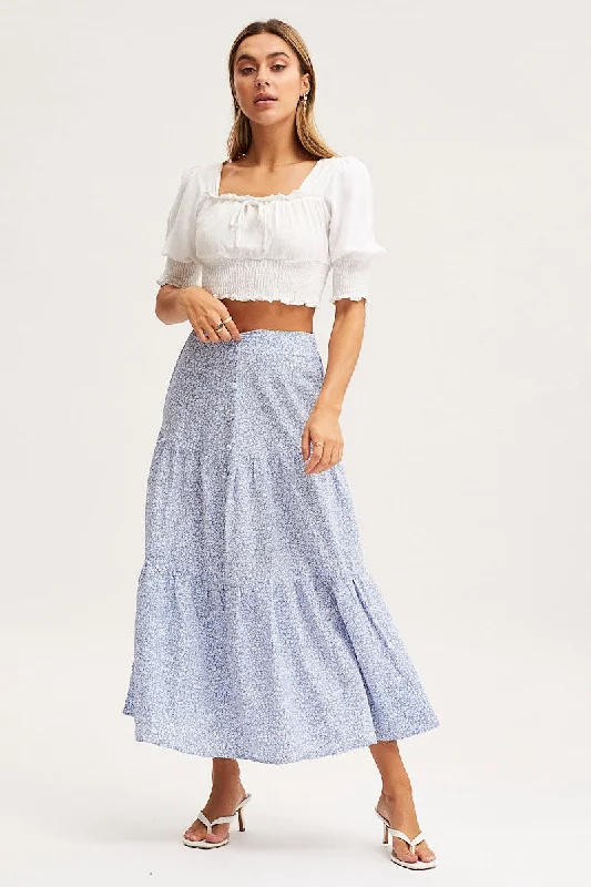 Skirts for a business trip Print Midi Skirt High Rise Tiered