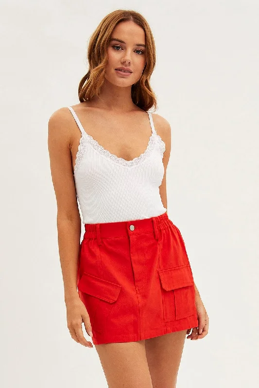 Skirts with lace trim Red Mini Skirt Cargo Cotton Blend