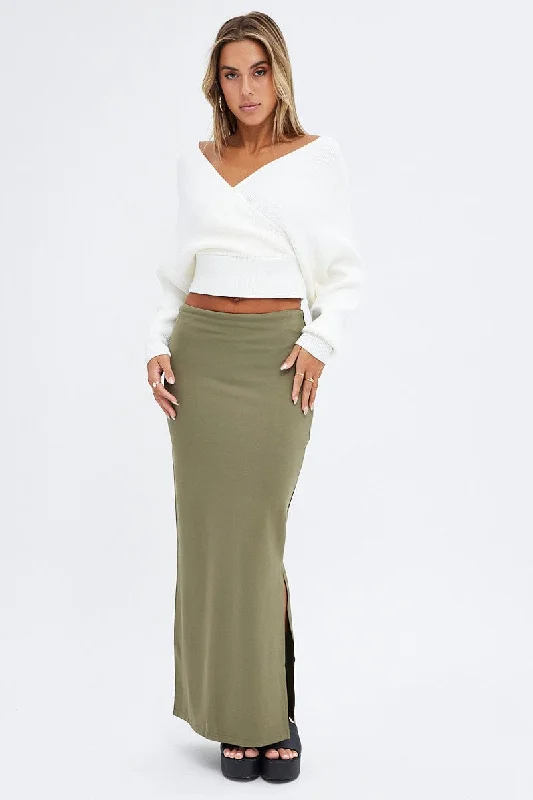 Skirts with a side zipper Green Maxi Skirt Low Rise Ponte