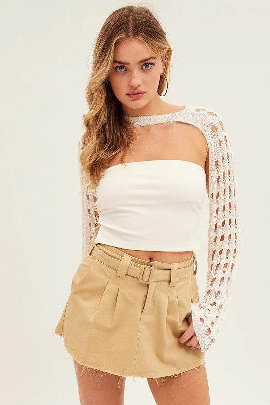 Leather - look skirts for a trendy style Beige Cargo Skirt Mini Low Rise