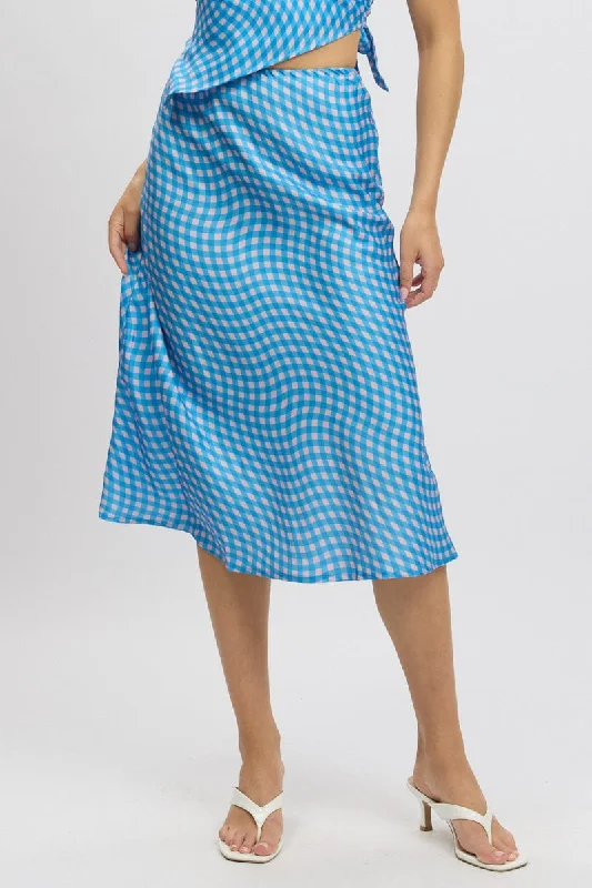 Mini denim skirts for teenagers Blue Check Slip Skirt High Rise Elasticated Waistband Midaxi